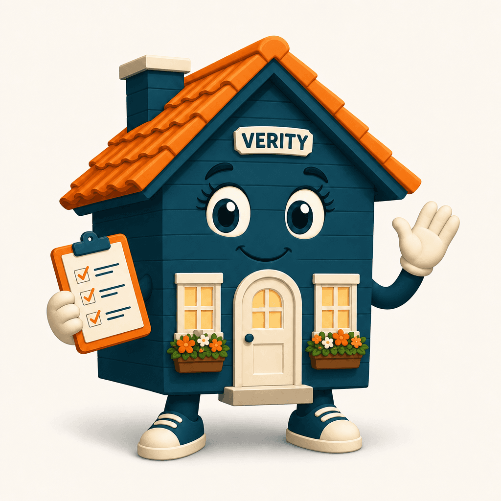 Verity, the friendly cartoon house mascot